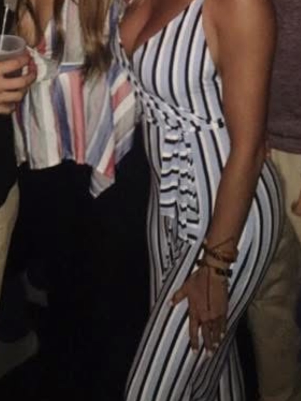Women’s Windsor Light/Dark Blue and White Striped, Cross-back, Wrap Tie Jumpsuit